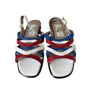 VTG Ros Hommerson Womens Red White & Blue 4th Of July Leather Strappy Sandals